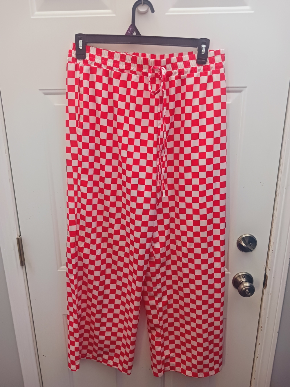 White Checkered Drawstring Pajama Pants